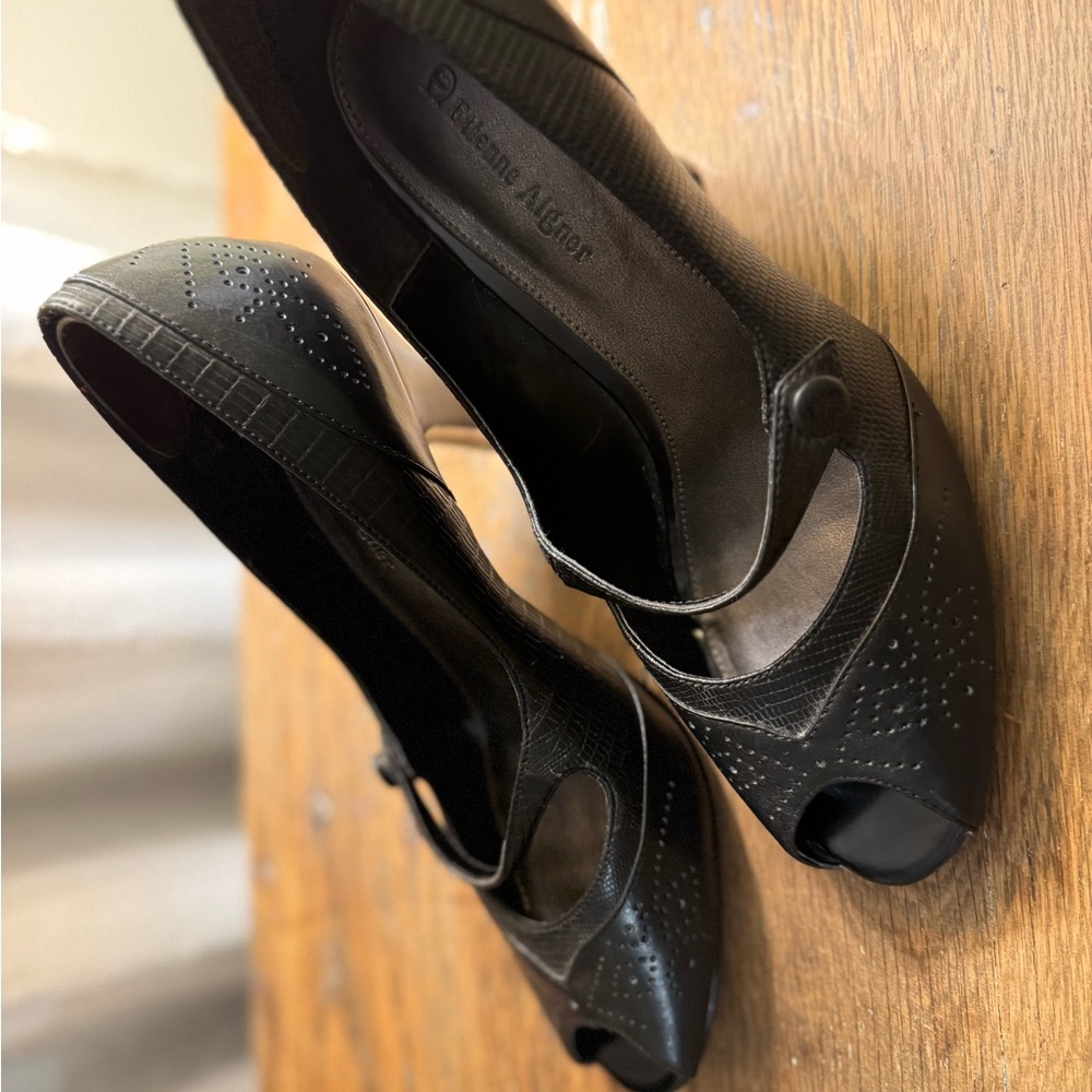 Etienne Aigner Black Women's Peep Toe Heels